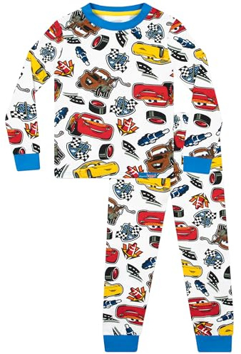 Disney Cars Pyjamas | Lightning McQueen Pyjamas | Snuggle Fit Boys' Pyjama Sets | White 7-8 Years