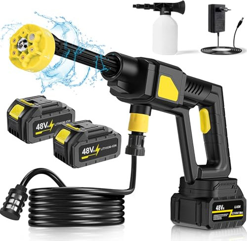 Hidrolimpiadora sin Cable, Máx.35 Bar, 6,5 L/MIN Hidrolimpiadora portátil con batería de 1,5H, Boquilla Múltiple 6 en 1, Pistola de Lavado de Coches para Coche/Suelo/jardín Limpieza y riego