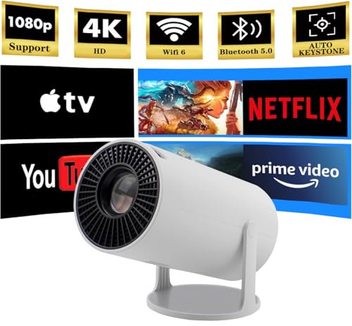 Chiidou Mini Projector, 4K 1080P Support Portable Projector with WiFi 6 BT5.0, 180° Rotation, Auto Keystone, Built-in Android 11.0 OS Home Video Projector Compatible for PC, Laptop, TV Stick White