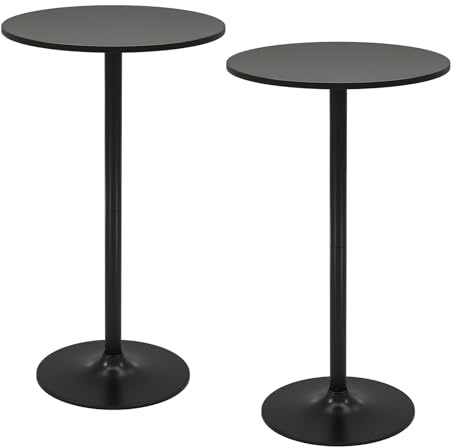 GiantexUK Round Bar Table Set of 1/2, 101cm/56cm Adjustable Height Pub Table with 60cm Top & Metal Base, 2-in-1 Breakfast Bar for Kitchen Dining Room Cafe Pub (2, Black)