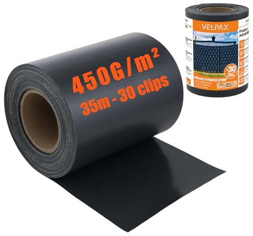 VELPAX Frangivisto PVC per Recinzioni, Rotolo 35m x 19cm, 450g/m², Schermo Privacy da Giardino Include 30 Fascette di Fissaggio para per Giardino e Balcone Valla de jardín
