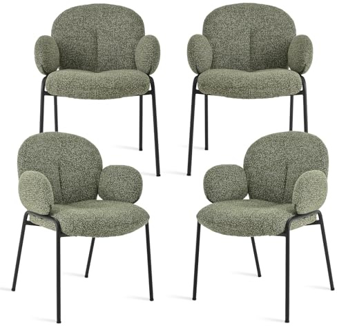 Goeurvant Lot de 4 chaises de Salle à Manger Vert Sapin avec accoudoirs - Chaises rembourrées Modernes avec Dossier,Pieds réglables en Hauteur,chaises de Cuisine en Lin pour Salon,Salle à Manger