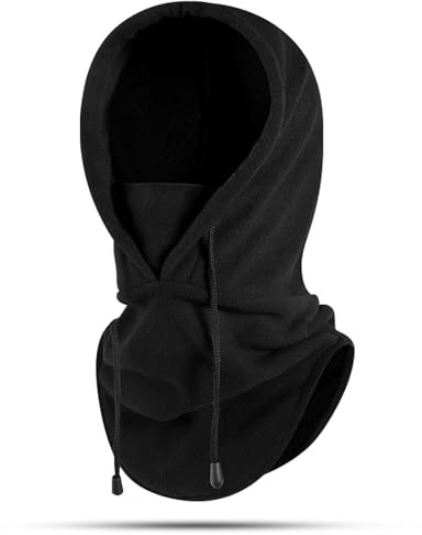 Winter Thermal Hat with Neck Cover, Windproof Fleece Balaclava for Women Men, 3-in-1 Scarf Face Cover Hood for Outdoor Skiing Cycling (Black1, One Size)