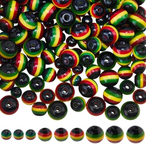 SOFPLATE 200 st 3 stilar rasta-pärlor afrikanska hårpärlor Ghana Jamaica reggae randig svart röd grön gul harts rund boll släta lösa distanser för smycken hår armband halsband gör-det-själv hantverk