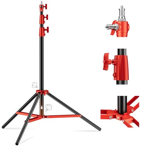 Soonpho Ljusstativ lätt stativ 9,1 fot/280 cm hel metallstötdämpare lastkapacitet på 10 kg för fotografering studio utomhus och livestreaming (röd & svart)