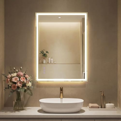 SONGMICS Specchio Bagno con Luce, Specchio da Parete Rettangolare, Funzione Antiappannamento, Tonalità e Luminosità Regolabili, Trucco, Camera da Letto Bagno, 70,7 x 50,7 cm, Bianco Nuvola LWM212WC02