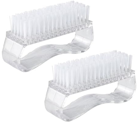 Cepillo de mano, 2 cepillos de plástico para uñas con mango, cepillo de lavado de manos para limpieza de uñas, cepillo para polvo, pedicura, ideal para baño, taller, transparente