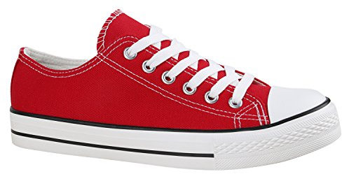stiefelparadies Damen Sneakers Low Canvas Schuhe Turnschuhe Freizeit Rot Autol 39 Flandell Platform, EU