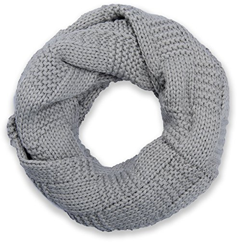 styleBREAKER Unisex Strick Loop Schal mit Patentmuster, Uni Feinstrick Schlauchschal, Winter Strickschal 01018152, Farbe:Hellgrau