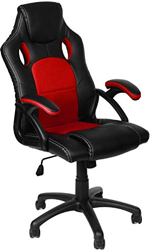 Panorama24 Gamer Stuhl Gaming Schreibtischstuhl Chefsessel Bürostuhl Ergonomisch, Rot, 9 Farbvarianten, gepolsterte Armlehnen, Wippmechanik, belastbar bis 150 kg, Lift TÜV geprüft