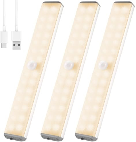 VCY Rörelsesensor Skåpljus [3-pack] - Magnetiskt & Uppladdningsbart Köksljus med USB, 28 LED Automatisk Nattlampa i Warmvit för Kök, Garderob, WC, Trappor (Inomhus)