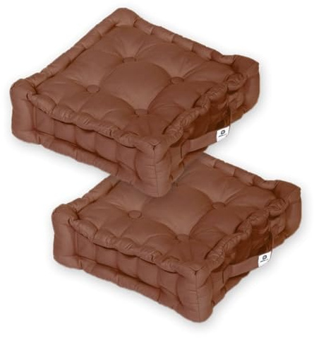 Déco Arts Coussins de Sol - Lot de 2 Coussins Carrés pour Salon ou Jardin - Coussin Capitonné avec Traitement Déperlant et Poignée de Transport - Certifié Oeko-TEX - 40x40 x 12 cm, Rouille