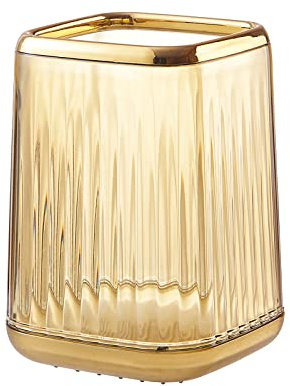DASITON Organizador de Brochas de Maquillaje,Taza de Maquillaje con Diseño a Rayas para Baño,Soporte para Brochas de Maquillaje para Tocador,Soporte para Lápices de Escritorio(Ambar)