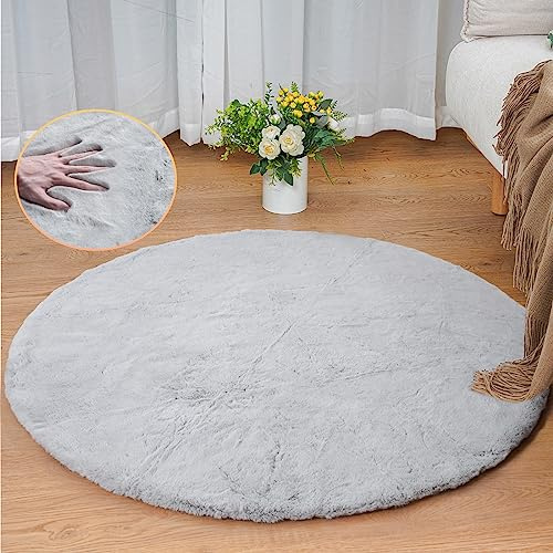 ORINOVA - Alfombra redonda gris de 3 pies, lavable a máquina, alfombra de área lanuda para sala de estar, alfombra de piel sintética esponjosa, para recámara, pequeño círculo, para guardería