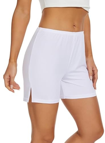 MANCYFIT Pettipants Half Slip for Women Slip Shorts Culotte Split Bloomers Loose Pajama Pants 4 Inseam White L
