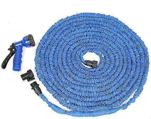 Tuyau D'Arrosage Extensible,Tuyau Arrosage Flexible, Rétractable tuyau d'arrosage universel avec 7 Fonctions Pistolet, Tuyau d'arrosage(100FT (10M-30M) Bleu)