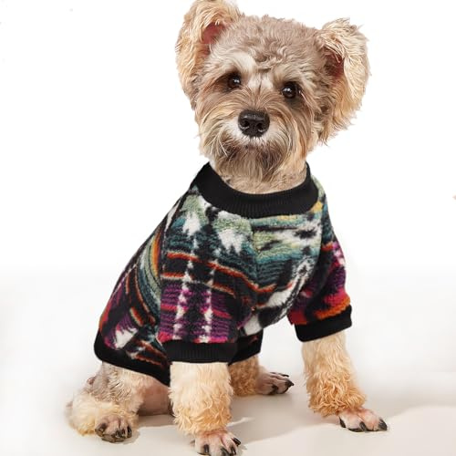 YAODHAOD Hundtröja för små hundar, fleece hundtröja, etnisk stil hund vinterkläder, ultramjuk termisk vinter varm valptröja, husdjurströja (S, flerfärgad)