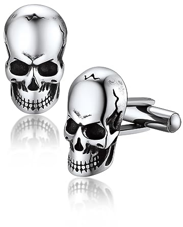 Bandmax Bouton de Manchette Homme Crâne en Acier Inoxydable, Accesoire Tête de Mort pour Chemise/Tuxedo, Mens Cuff Links
