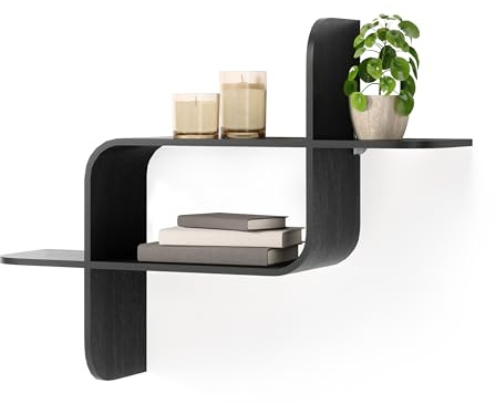Umbra Montage Floating Wall Shelf Display Case, Made of Natural Bent Wood, Black