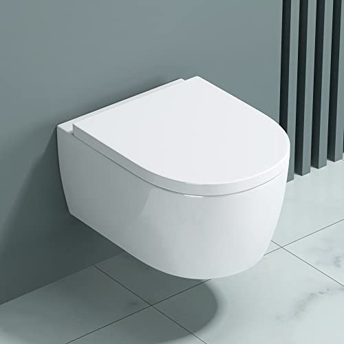 doporro Hänge-WC Weiß Wand-WC Toilette mit Soft-Close Spülrandloses aus Keramik Hänge-Toilette Aachen106