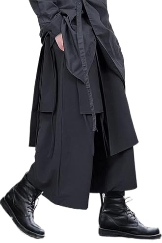 AITFINEISM Mens Casual Drawstring Loose Fit Skirts Aladdin Hippie Harem Harajuku Trousers (L,Black 1168)