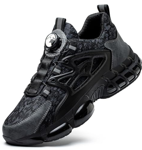 Safety Trainers, Steel Toe Cap Work Trainers for Men Women, Comfortable Lightweight Work Shoes, Non Slip Safety Shoes with Air Cushion Black