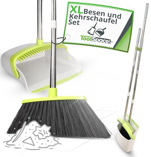 ToolSpace XXL Besen und Kehrschaufel Set Kehrmaschine und Kehrschaufel Combo mit Langem Ausziehbarem Griff für Haushaltsreinigung Bequeme Reinigung Kehrschaufel Bürste Combo für Haus, Büro, Lobbykehr