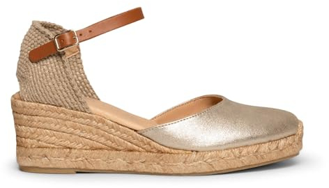 Espadrilles à Talon compensé en Cuir Altea, Doré EU 39