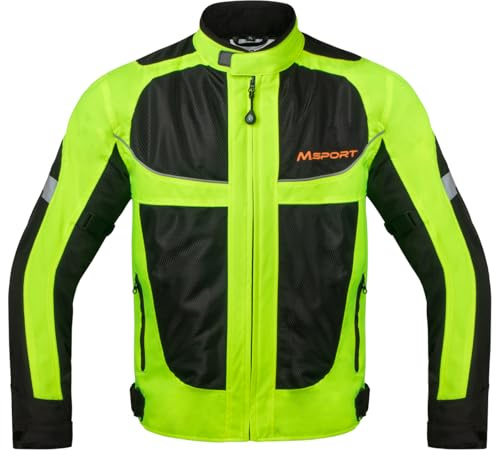 Msport Giacca Moto 4 Stagioni Impermeabile – Giacca Antivento Riflettente ad Alta Visibilità con Protezioni - G21 XL