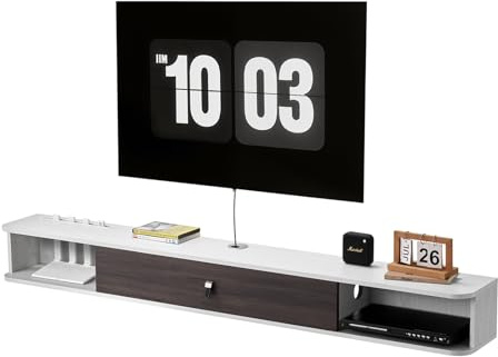 VEVOR Mobile TV Sospeso a Parete con Foro per Cavi, Mensola TV Galleggiante con Spazio di Archiviazione, per Lettore DVD, Console di Gioco, Capacità 52 kg, Bianco, 1800 x 236 x 160 mm