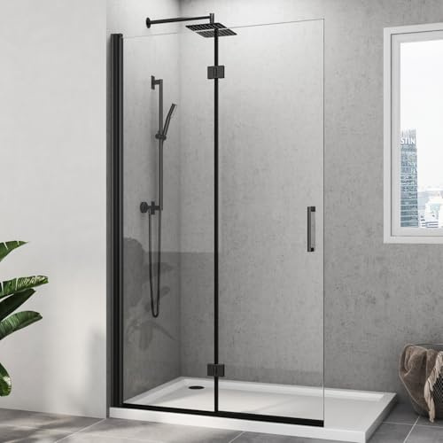 Walk in Duschwand, 120x195 cm Falttür Begehbare Dusche Duschkabine Duschtrennwand 6mm ESG-Sicherheitsglas Nano Beschichtung,Schwarz