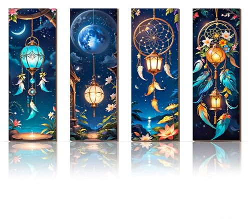 KiKiHong Juego de 4 placas de madera para decoración de pared, diseño de atrapasueños, decoración de pared para habitación infantil y balcón, oficina, cocina, arte de pared (30 x 10 cm)