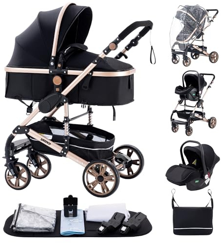 ALYIKOU Cochecito para bebé 3 en 1, Carrito Plegable con Gran Canopy, Suspensión de Ruedas y Gran Cesta de Carga ，adecuado para 0-3 años, carga máxima de 25 kg