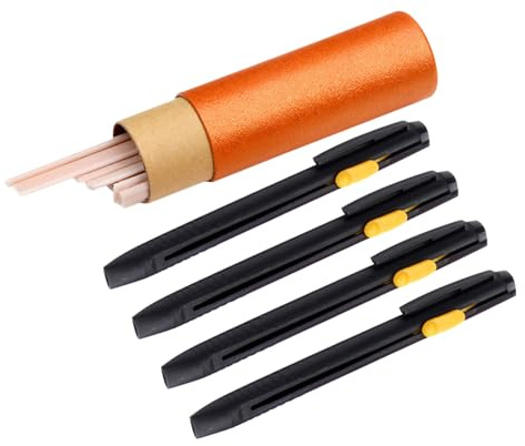 GARIOUANS Lápiz de Tiza para Costura Borrable por Calor, Recargable 4 Cartuchos y 20 Recambios, Marcador de Tela para Sastrería y Manualidades, Marcaje Preciso y Visible en Telas