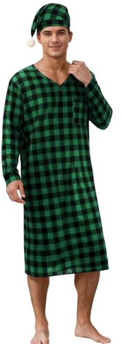 Nuqqichongtian Pijamas Hombre Dormir Camisón Camison Largo Invierno Camisa De Noche Camiseta Algodón Transpirable Ropa De Dormir Camisetas De Pijama Manga Corta Suave Batines Manga Larga Enterizo
