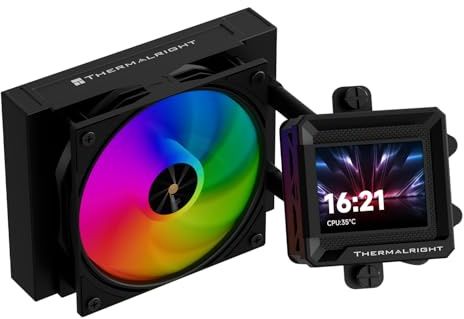 Thermalright FW 120 SE ARGB svart CPU-vattenkylning, 120 mm AIO med 2 000 varv/min, 2-tums skärm 320 x 240 upplösning för AMD AM4/AM5, Intel LGA1700/1851/115x/1200