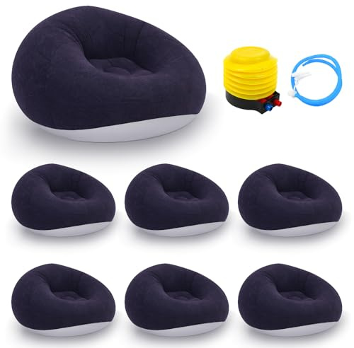 Peakora 6 Pcs Deep Blue Inflatable Sofa Chairs with Foot Pump, 330 lbs Capacity & 39”x24” Size, Portable Blow Up Couch for Camping Movie Night Home Lounge – Quick Inflation Compact Fold