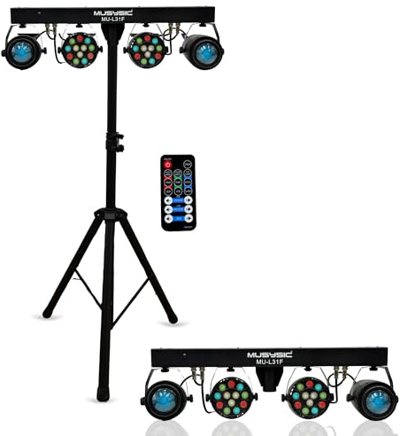 MUSYSIC Professional DJ Lights with Stand 30W RGB- 7‑Channel DMX512- LED Light Show Kit with DMX GigBar, Stage Lights for Parties, DJ Light Bar Package with Remote - Complete DJ Lighting System
