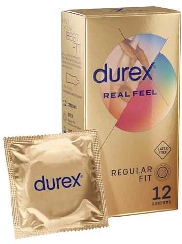 Durex Real Feel Condoms, 12s, Regular Fit, Latex Free, Extra Silicone Lube, Easy On Shape