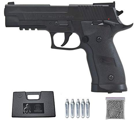 Borner Z122 | Pack Pistola de balines (perdigones Bolas de Acero BB's). Arma de Aire comprimido CO2 Calibre 4,5mm - Potencia menor a 3,5 J