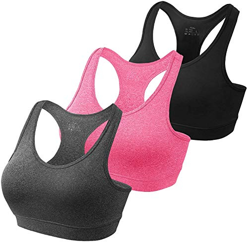 HBselect Femme Soutien-Gorge de Sport Lingerie Brassière sans Armature Pad Ouvert LingerieNoir+Gris+Rose