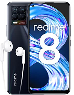 realme 8 Smartphone ohne Vertrag, 64MP AI-Quad-Kamera Android Handy, 6,4 Zoll Super AMOLED Display, 30W Dart Charge, Starker 5000mAh Akku, Dual SIM, NFC, 8+128GB, Punk Black