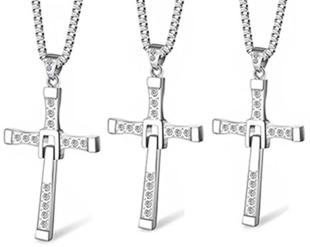 XHBTS 10 Stück Aufkleber und 3 Stück ersetzen Fast and Furious Dominic Torettos Kreuz Halskette Anhänger Vin Diesel Titan Stahl Halskette Herrenschmuck