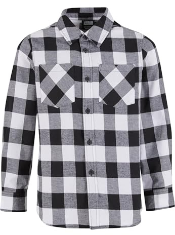 Urban Classics Camiseta de Franela para Chicos Camisa, Blanco/Negro, 146-152 cm para Niños