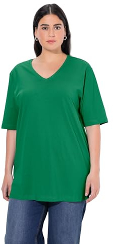 Ulla Popken Maglietta Basic, Scollo a V, Rilassata, A Mezza Manica T-Shirt Donna, Verde Smeraldo, 52-54