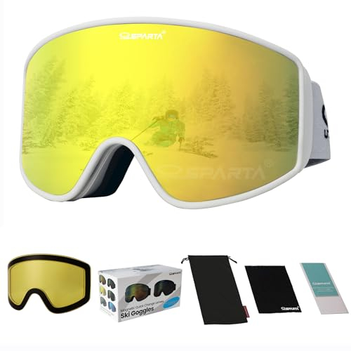 OUTDOOR SPARTA Skibrille (2. Weißer Rahmen, Volle Linse Gespiegelt Gold)