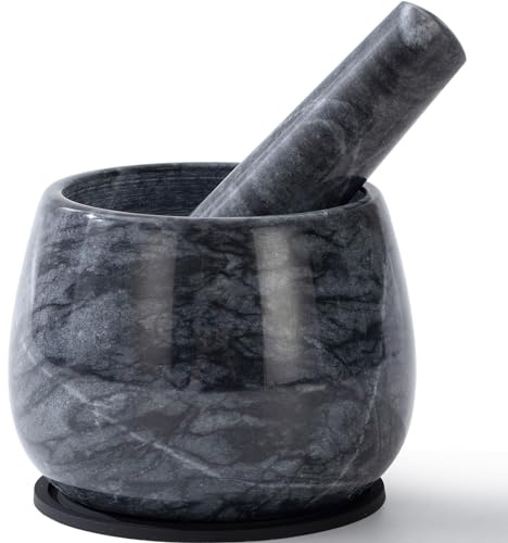 Fasolahome Heavy Duty Mortar and Pestle, Natural Marble Mortar and Pestle Set, Spice Herb Grinder Make Fresh Guacamole, Salsa, Pesto, Stone Grinder Bowl, 1.5 Cup