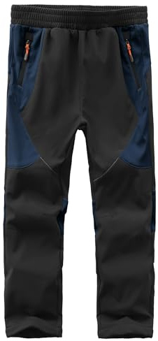 HFDWYJ Pantalon de Neige Enfant Imperméable Pantalon de Ski d'Hiver Filles Garçon avec Rembourrage en Polaire, Imperméable Coupe Vent avec Poches, Noir + bleu foncé, 122-128 cm