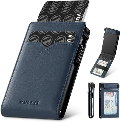 VULKIT Porta Carte di Credito Sottile Porta Carte pop-up con Blocco RFID Portafoglio Sottile Minimalista con Finestra ID Posteriore Può Contenere 8 Carte