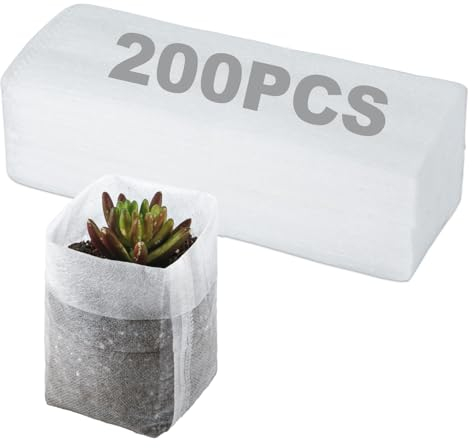 PEUTIER 200 Bolsas de Vivero de Plantas No Tejidas, 16x20cm, Biodegradables, Transpirables, para Plantas de Vivero, Flores, Árboles, Verduras, Frutas, Jóvenes